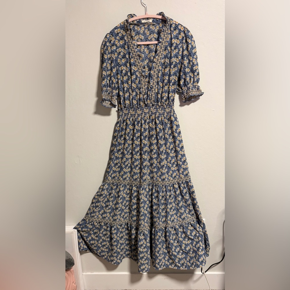 Max Studio Blue Floral V-Neck Maxi Dress